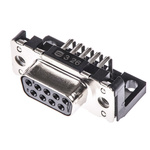 Harting 9 Way Right Angle Through Hole D-sub Connector Socket, 2.74mm Pitch, with Boardlocks, M3 Threaded Inserts