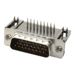 Harting 62 Way Right Angle Through Hole D-sub Connector Plug, 2.41mm Pitch, with 4-40 UNC Female Screwlocks, Boardlocks
