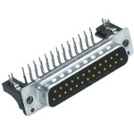 Harting 37 Way Right Angle Through Hole D-sub Connector Plug, 2.76mm Pitch, with 4-40 UNC Threaded Inserts, Boardlocks