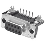 TE Connectivity Amplimite HD-20 9 Way Right Angle Through Hole D-sub Connector Socket, 7.01mm Pitch, with Boardlocks