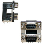 Norcomp 189 9 Way Right Angle Through Hole D-sub Connector Female/Male, 2.769mm Pitch, with 4-40 Hex Standoff, Fork