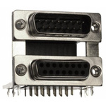 Norcomp 189 15 Way Right Angle Through Hole D-sub Connector Male/Female, 2.769mm Pitch, with 4-40 Hex Standoff, Fork
