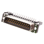 Harting 25 Way Right Angle Through Hole D-sub Connector Plug, 2.76mm Pitch, with Boardlocks, M3 Threaded Inserts
