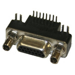 Norcomp MICRO-D 15 Way Right Angle Through Hole D-sub Connector Plug, 1.27mm Pitch, with Boardlocks, Standoffs