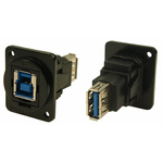 RS PRO Straight, Panel Mount, Socket to Socket Type B to A 3.0 IP40 Feedthrough USB Connector