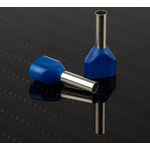 RS PRO Insulated Crimp Bootlace Ferrule, 10mm Pin Length, 2.9mm Pin Diameter, 2 x 2.5mm² Wire Size, Blue
