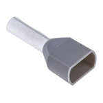 RS PRO Insulated Crimp Bootlace Ferrule, 12mm Pin Length, 3.8mm Pin Diameter, 2 x 4mm² Wire Size, Grey