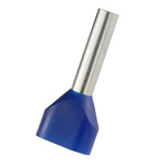 RS PRO Insulated Bootlace Ferrule, 13mm Pin Length, 3.3mm Pin Diameter, 2 x 2.5mm² Wire Size, Blue