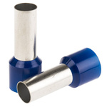RS PRO Insulated Crimp Bootlace Ferrule, 25mm Pin Length, 10.9mm Pin Diameter, 50mm² Wire Size, Blue
