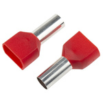 RS PRO Insulated Crimp Bootlace Ferrule, 14mm Pin Length, 6.5mm Pin Diameter, 2 x 10mm² Wire Size, Red