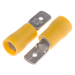 RS PRO Yellow Insulated Male Spade Connector, Tab, 6.35 x 0.8mm Tab Size, 4mm² to 6mm²
