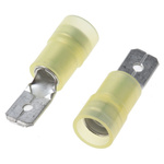 RS PRO Yellow Insulated Male Spade Connector, Tab, 0.8 x 6.35mm Tab Size, 4mm² to 6mm²