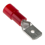 RS PRO Red Insulated Male Spade Connector, Tab, 0.8 x 6.35mm Tab Size, 0.5mm² to 1.5mm²