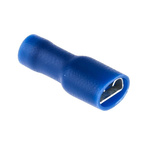 RS PRO Blue Insulated Female Spade Connector, Double Crimp, 6.35 x 0.8mm Tab Size, 1.5mm² to 2.5mm²