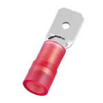 RS PRO Red Insulated Male Spade Connector, Tab Connector, 0.8 x 6.35mm Tab Size, 0.5mm² to 1.5mm²