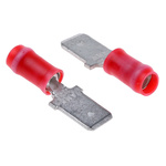 TE Connectivity PIDG FASTON .250 Red Insulated Male Spade Connector, Tab, 6.35 x 0.81mm Tab Size, 0.3mm² to 1.4mm²