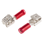 TE Connectivity PIDG FASTON .250 Red Insulated Female Spade Connector, Piggyback Terminal, 6.35 x 0.81mm Tab Size,