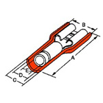Molex Avikrimp 19002 Red Insulated Female Spade Connector, Receptacle, 6.35 x 0.81mm Tab Size