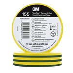 3M Temflex 155 Green, Yellow Vinyl Electrical Tape, 19mm x 20m