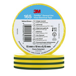 3M Temflex 165 Green, Yellow Vinyl Electrical Tape, 15mm x 10m