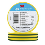 3M Temflex Green, Yellow Vinyl Electrical Tape, 19mm x 20m