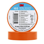 3M Temflex 165 Orange Vinyl Electrical Tape, 15mm x 10m