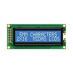 Midas MC21605B6WD-BNMLW-V2 B Alphanumeric LCD Display, Blue on White, 2 Rows by 16 Characters, Transmissive