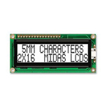 Midas MC21605G6W-FPTLW-V2 G Alphanumeric LCD Display White, 2 Rows by 16 Characters, Transflective