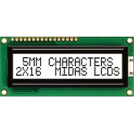 Midas MC21605C6WK-FPTLW-V2 Alphanumeric LCD Alphanumeric Display, 2 Rows by 16 Characters