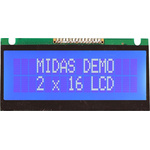 Midas MC21605FA6WE-BNMLW Alphanumeric LCD Alphanumeric Display, 2 Rows by 16 Characters