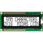 Midas MC21605G6WK-FPTLW-V2 Alphanumeric LCD Alphanumeric Display, 2 Rows by 16 Characters