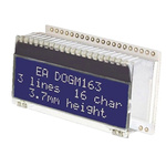 Display Visions EA DOGM163B-A Alphanumeric LCD Display, White, Yellow-Green on Blue, 3 Rows by 16 Characters,