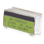 Display Visions EA DOGM163E-A Alphanumeric LCD Display, Yellow-Green on Black, 3 Rows by 16 Characters, Transmissive