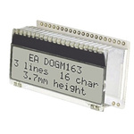 Display Visions EA DOGM163W-A Alphanumeric LCD Display, White on Black, 3 Rows by 16 Characters, Transflective
