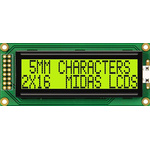 Midas MC21605B6WK-SPR MC21605B Alphanumeric LCD Display Green, 2 Rows by 16 Characters, Reflective