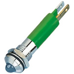 RS PRO Green Panel Mount Indicator, 24V ac/dc, 8mm Mounting Hole Size, Solder Tab Termination, IP67
