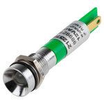 RS PRO Green Panel Mount Indicator, 12V, 8mm Mounting Hole Size, Solder Tab Termination, IP67