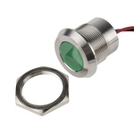 RS PRO Green Panel Mount Indicator, 12V dc, 22mm Mounting Hole Size, Lead Wires Termination, IP67