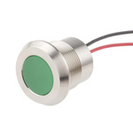 RS PRO Green Panel Mount Indicator, 220V ac, 22mm Mounting Hole Size, Lead Wires Termination, IP67