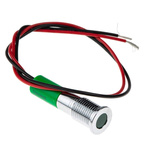 RS PRO Green Panel Mount Indicator, 12V dc, 8mm Mounting Hole Size, Lead Wires Termination, IP67