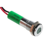 RS PRO Green Panel Mount Indicator, 24V dc, 8mm Mounting Hole Size, Lead Wires Termination, IP67