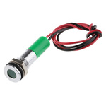 RS PRO Green Panel Mount Indicator, 220V ac, 8mm Mounting Hole Size, Lead Wires Termination, IP67