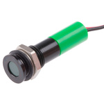 RS PRO Green Panel Mount Indicator, 12V dc, 8mm Mounting Hole Size, Lead Wires Termination, IP67