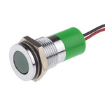 RS PRO Green Panel Mount Indicator, 12V dc, 14mm Mounting Hole Size, Lead Wires Termination, IP67
