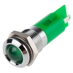 RS PRO Green Panel Mount Indicator, 110V ac, 14.5mm Mounting Hole Size, Solder Tab Termination, IP40