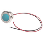 RS PRO Blue Panel Mount Indicator, 12V dc, 22mm Mounting Hole Size, Lead Wires Termination, IP67