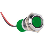 RS PRO Green Panel Mount Indicator, 12V dc, 14mm Mounting Hole Size, Lead Wires Termination, IP67