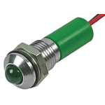 RS PRO Green Panel Mount Indicator, 24V dc, 8mm Mounting Hole Size, Lead Wires Termination, IP67