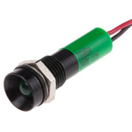RS PRO Green Panel Mount Indicator, 24V dc, 8mm Mounting Hole Size, Lead Wires Termination, IP67