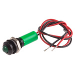 RS PRO Green Panel Mount Indicator, 110V ac, 8mm Mounting Hole Size, Lead Wires Termination, IP67